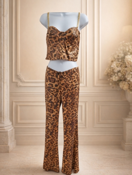 Fashion Nova Pants - Leopard Print Flare-Leg Pants And Halter Top Set. NWT